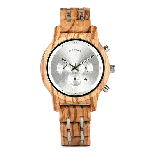 Nefertiti Wooden Watch – Luxury Chronograph, Auto Date & Quartz Elegance