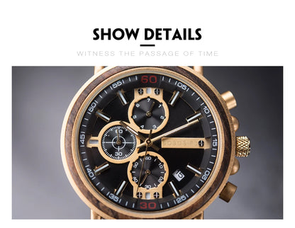 Odysseus Wooden Watch – Luxury Chronograph, Auto Date & Fashion Gift