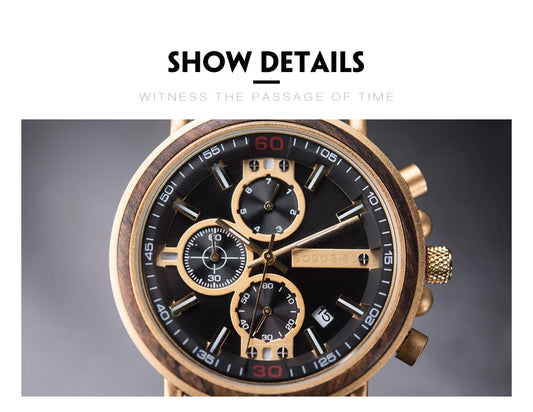 Odysseus Wooden Watch – Luxury Chronograph, Auto Date & Fashion Gift