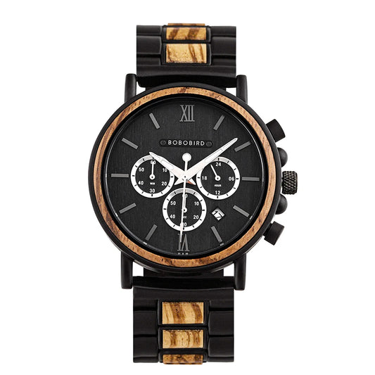 Ares Chrono Watch – Wood & Steel, Luminous Hands & Men’s Precision