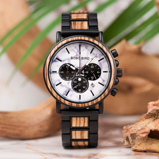 Ares Chrono Watch – Wood & Steel, Luminous Hands & Men’s Precision