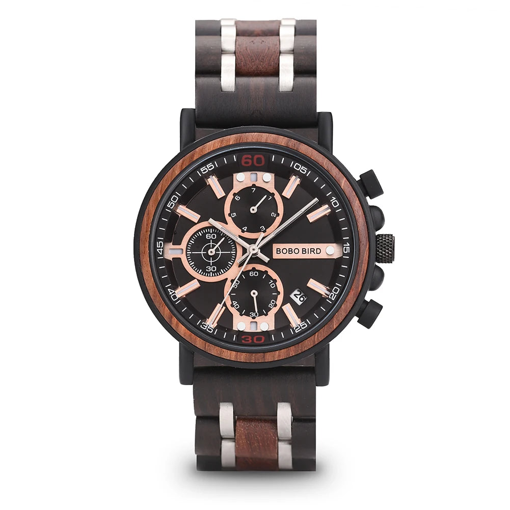 Odysseus Wooden Watch – Luxury Chronograph, Auto Date & Fashion Gift