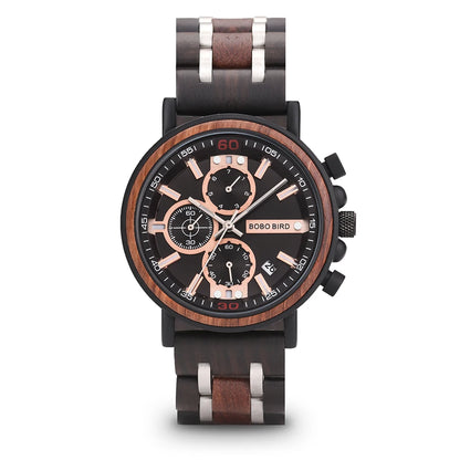 Odysseus Wooden Watch – Luxury Chronograph, Auto Date & Fashion Gift