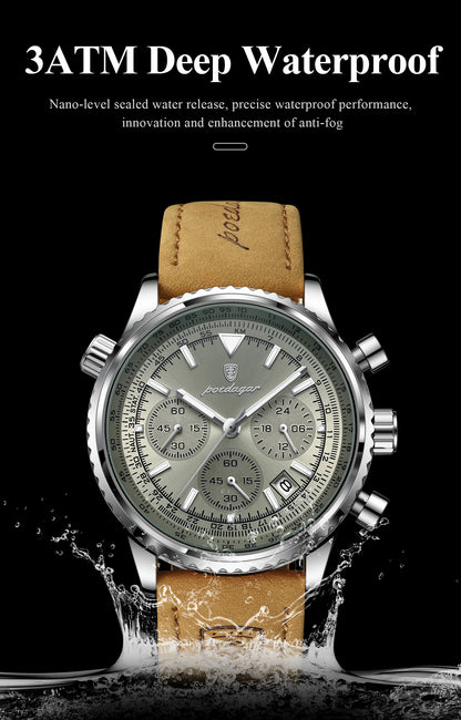 Hector Chrono Watch – Fashion Quartz, Waterproof & Luminous Leather Design