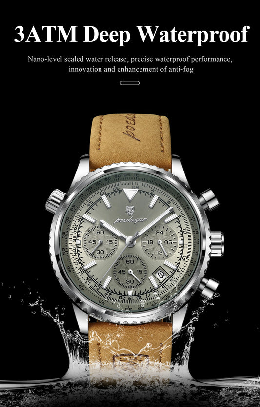 Hector Chrono Watch – Fashion Quartz, Waterproof & Luminous Leather Design