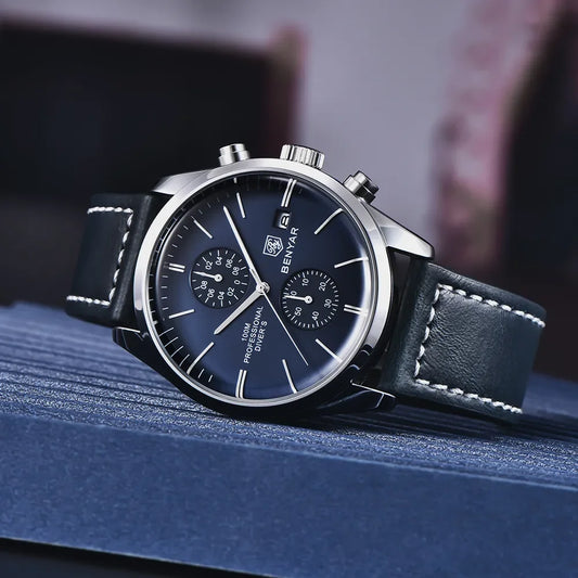 Hector Chrono Watch – 100M Waterproof, Leather Strap & Military Precision