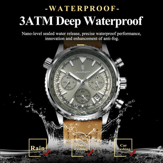 Hector Chrono Watch – Fashion Quartz, Waterproof & Luminous Leather Design