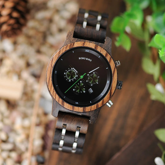 Nefertiti Wooden Watch – Luxury Chronograph, Auto Date & Quartz Elegance