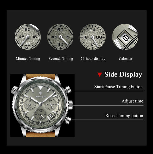 Hector Chrono Watch – Fashion Quartz, Waterproof & Luminous Leather Design