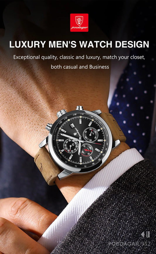 Scipio Chrono Watch – Luxury, Waterproof, Luminous & Leather Date Design