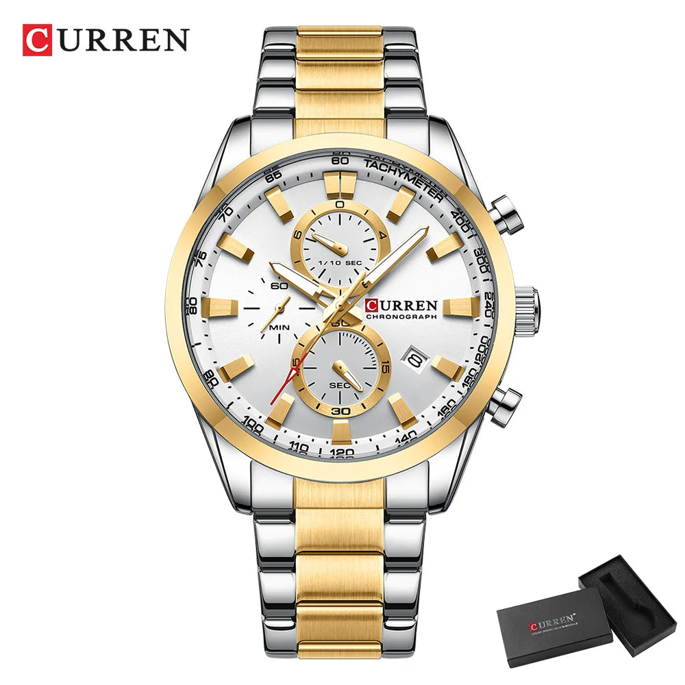 Flavius Chrono Watch – Sporty Elegance, Stainless Steel & Date Display