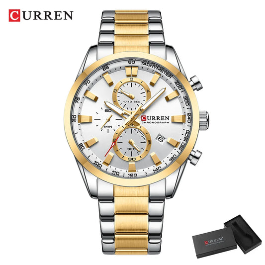 Flavius Chrono Watch – Sporty Elegance, Stainless Steel & Date Display