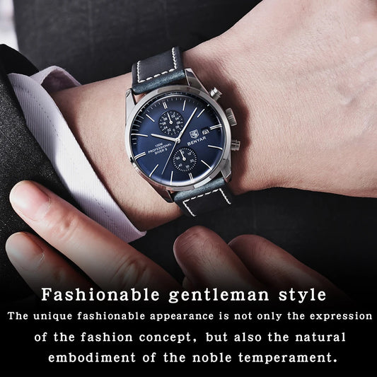 Hector Chrono Watch – 100M Waterproof, Leather Strap & Military Precision