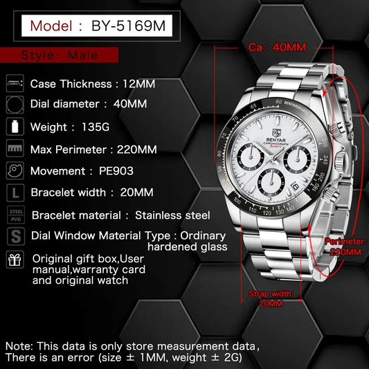 Augustus Chrono Watch – Luxury Steel, Waterproof & Precision Quartz