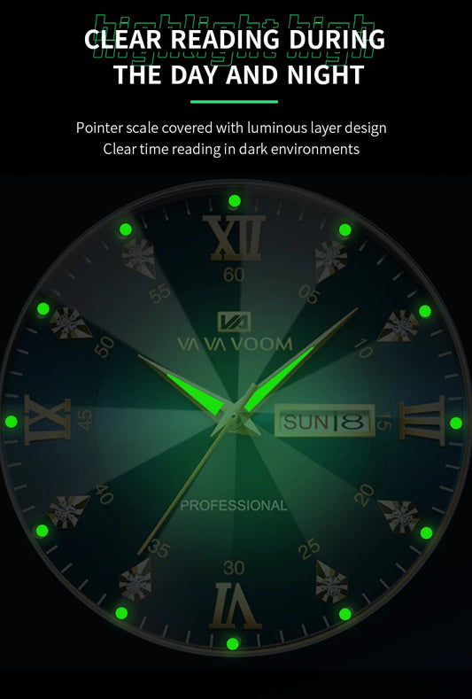 Julius Caesar Diamond Watch – 41MM Luxury, Night Glow & Dual Calendar