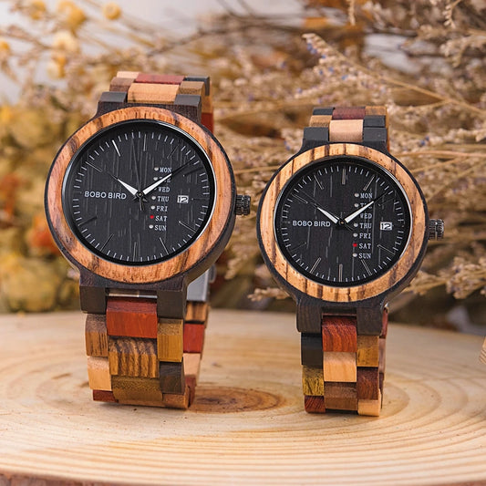 Orpheus Wooden Watch – Colorful Quartz, Week Date & Couple’s Gift