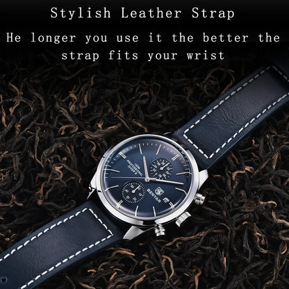 Hector Chrono Watch – 100M Waterproof, Leather Strap & Military Precision