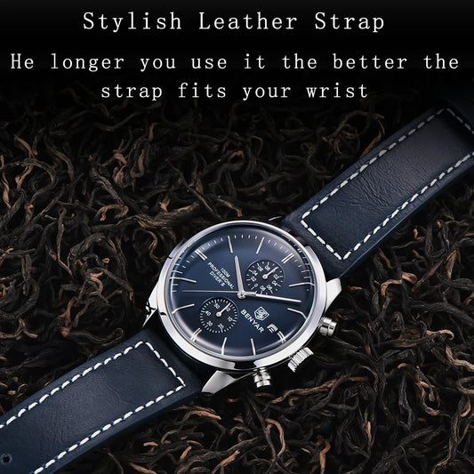 Hector Chrono Watch – 100M Waterproof, Leather Strap & Military Precision