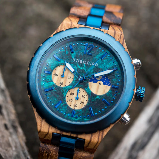 Diomedes Wooden Watch – Luxury Chronograph, Military Quartz Precision