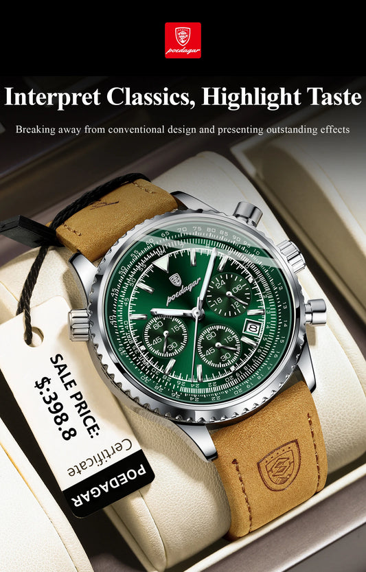 Charon Luxus Herren uhr  Wasserdicht Chronograph Leder