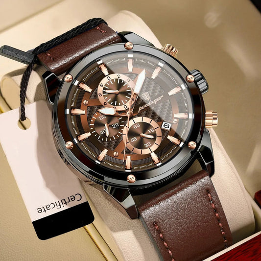 Maximus Sport Watch – Military Style, Waterproof, Luminous & Leather Quartz Chrono