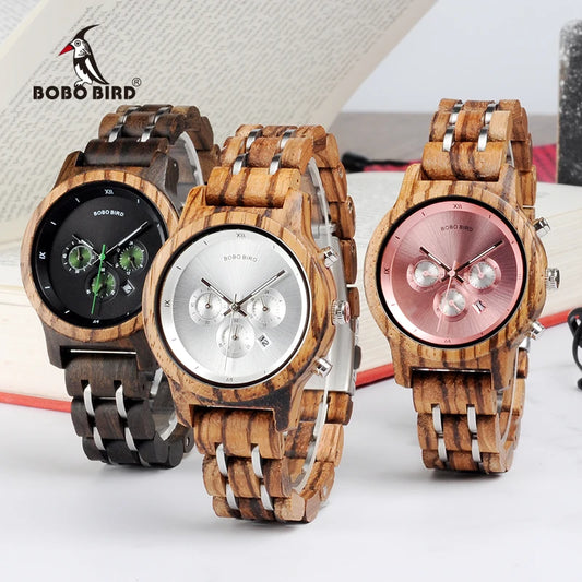 Nefertiti Wooden Watch – Luxury Chronograph, Auto Date & Quartz Elegance