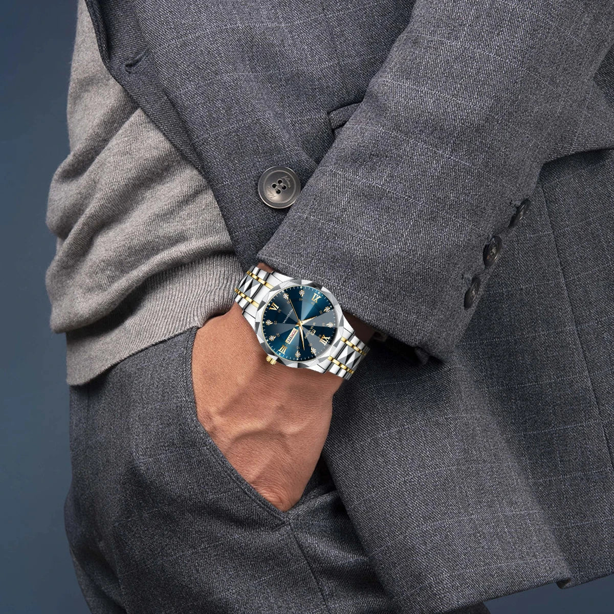 Julius Caesar Diamond Watch – 41MM Luxury, Night Glow & Dual Calendar