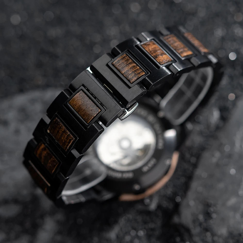 Heraclitus Wooden Watch – Mechanical Skeleton, Engraved Elegance & Luxury Gift