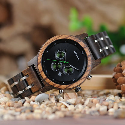 Nefertiti Wooden Watch – Luxury Chronograph, Auto Date & Quartz Elegance