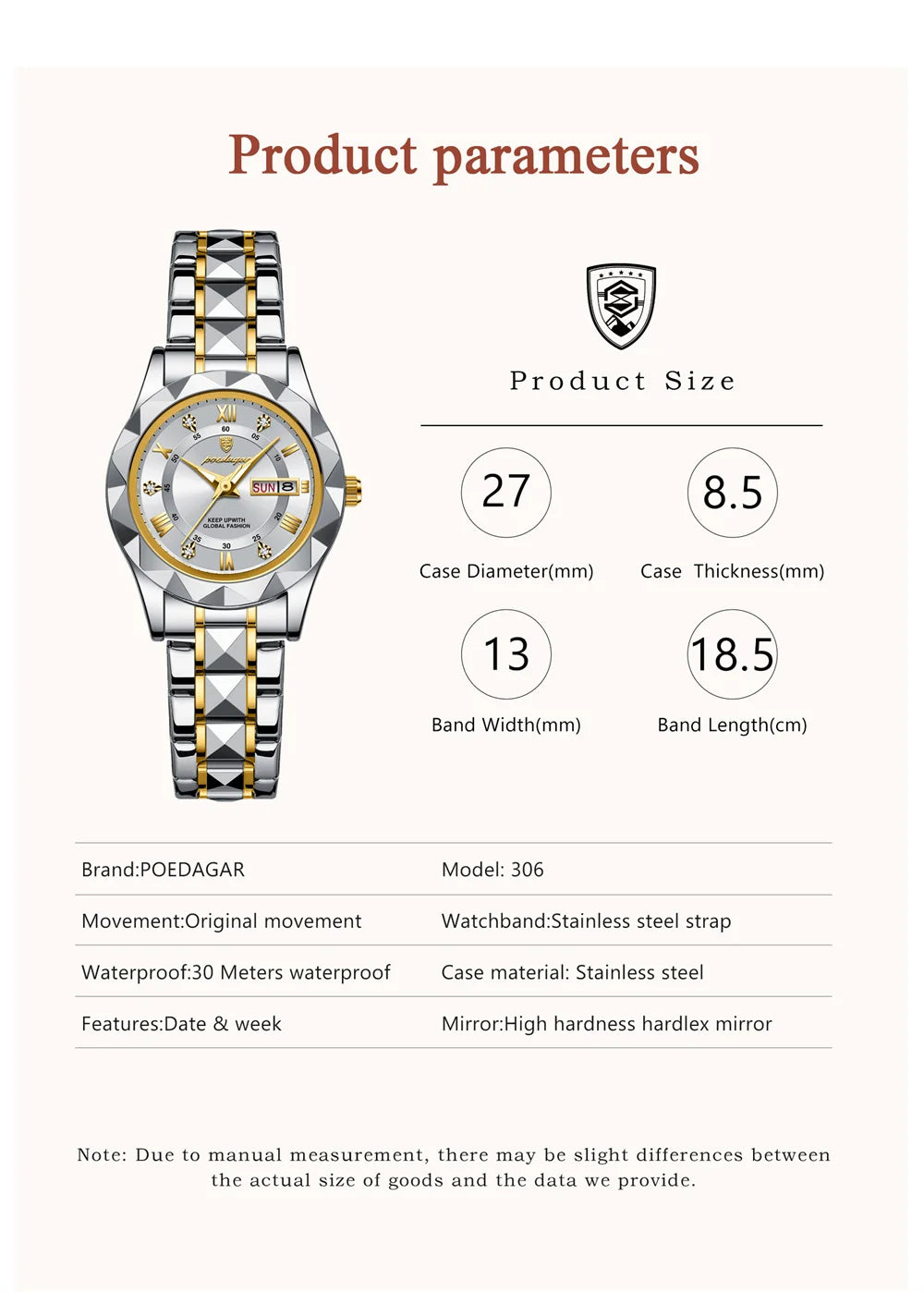 Seneca Edelstahl Elegante Damen Uhr