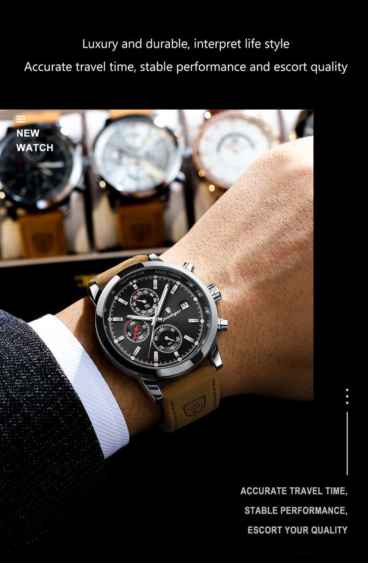 Scipio Chrono Watch – Luxury, Waterproof, Luminous & Leather Date Design