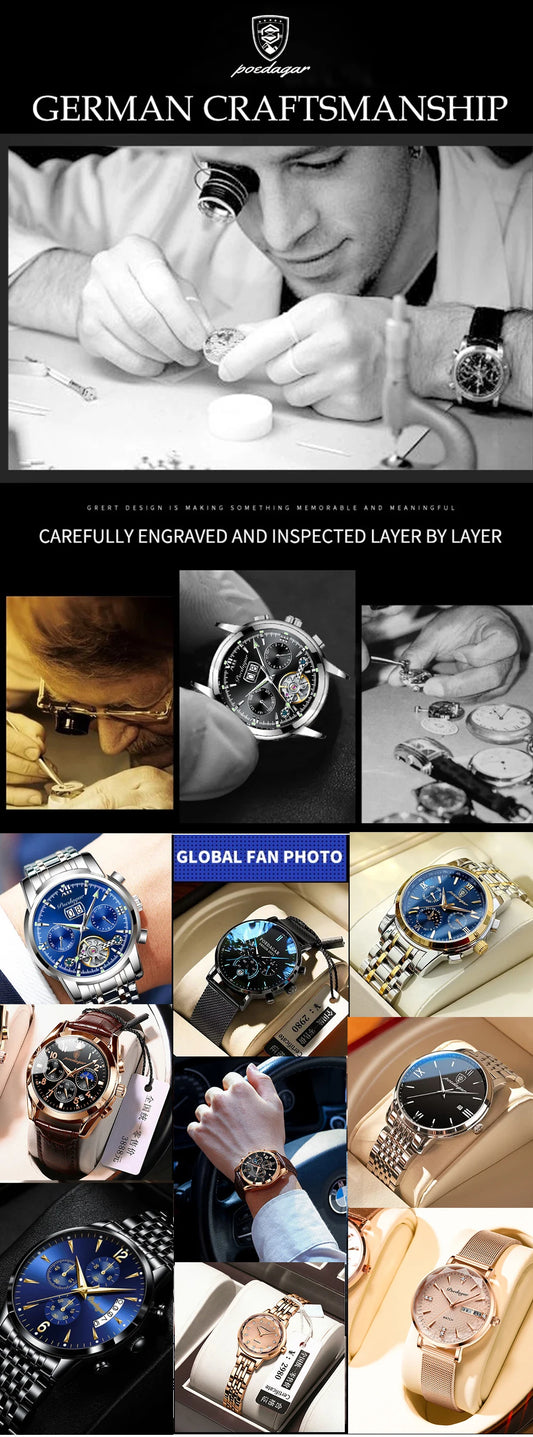 Charon Luxus Herren uhr  Wasserdicht Chronograph Leder