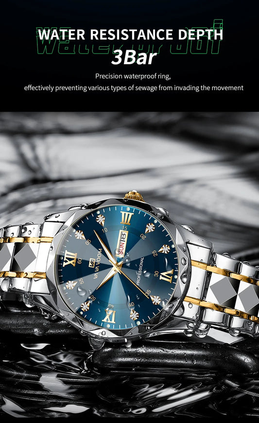 Julius Caesar Diamond Watch – 41MM Luxury, Night Glow & Dual Calendar