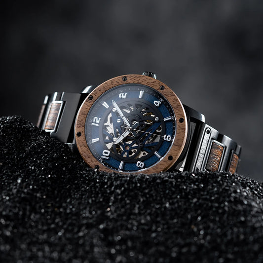 Heraclitus Wooden Watch – Mechanical Skeleton, Engraved Elegance & Luxury Gift