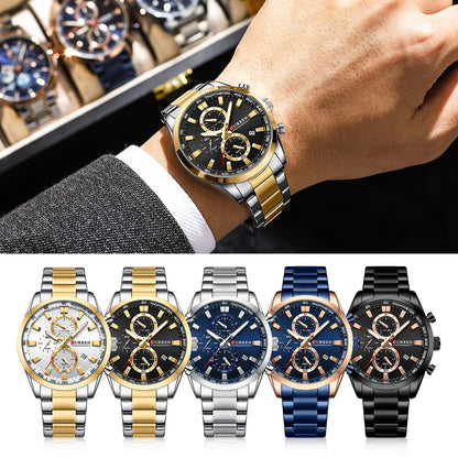 Flavius Chrono Watch – Sporty Elegance, Stainless Steel & Date Display