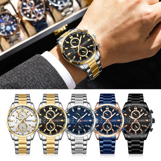 Flavius Chrono Watch – Sporty Elegance, Stainless Steel & Date Display