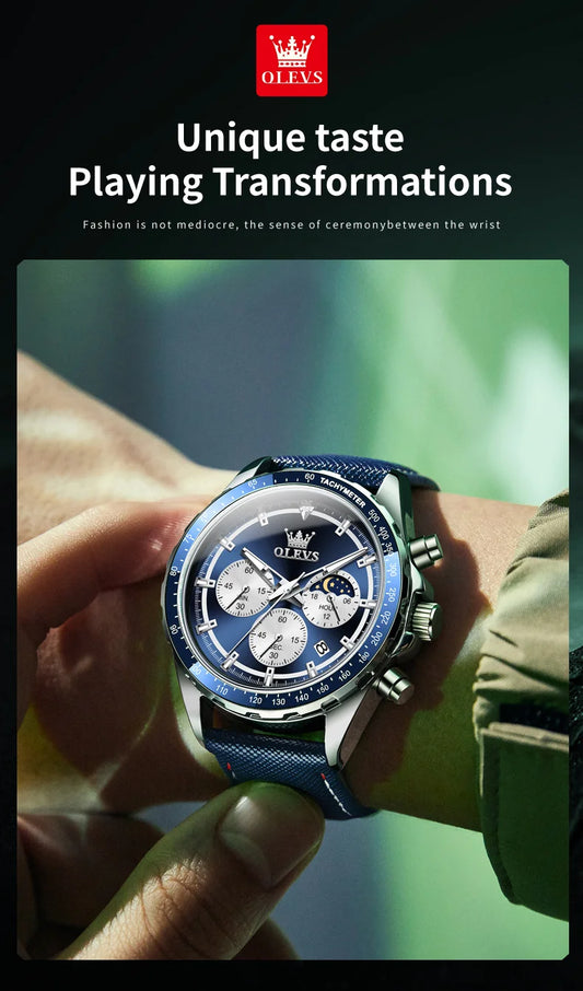 Hector Chrono Watch – Green Dial, Multifunctional & Waterproof Leather Design