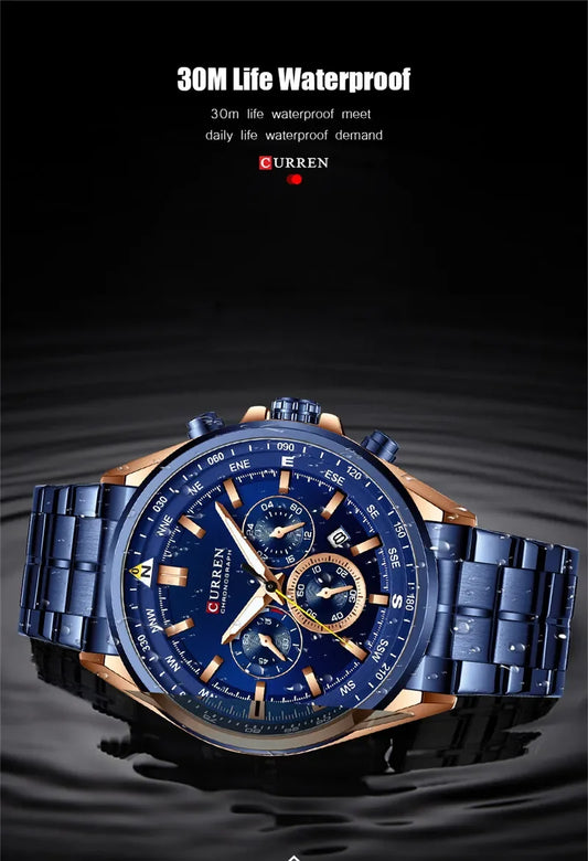 Cassius Chrono Watch – Military Sport, Waterproof & Silver Steel Design
