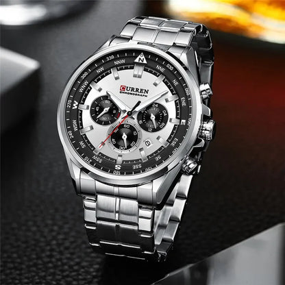 Cassius Chrono Watch – Military Sport, Waterproof & Silver Steel Design