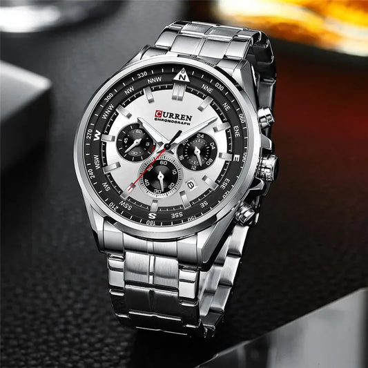 Cassius Chrono Watch – Military Sport, Waterproof & Silver Steel Design