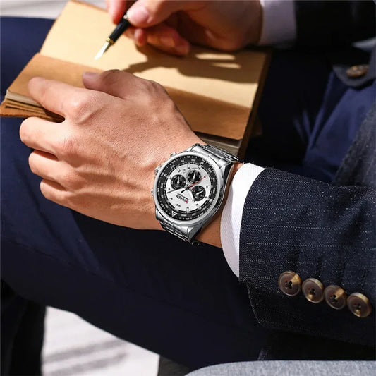 Cassius Chrono Watch – Military Sport, Waterproof & Silver Steel Design