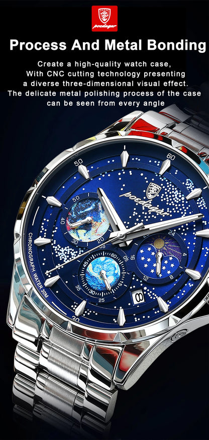 Trajan Chrono Watch – Luxury, Waterproof, Luminous & Date Display Steel
