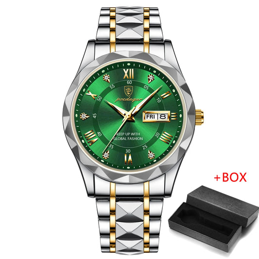 Zephyros Quartz Watch – Green Dial, Waterproof & Luminous Steel Design