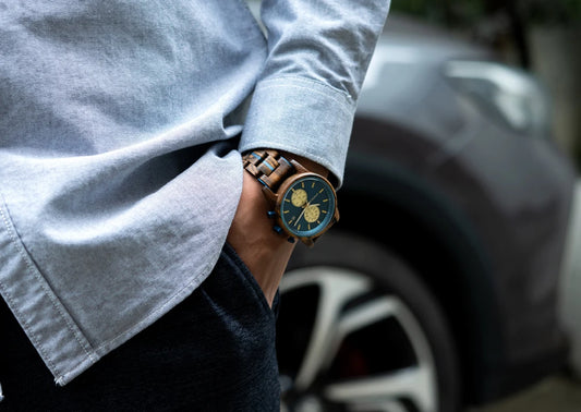 Themistocles Wooden Watch – Chronograph Quartz, Engraved & Date Display