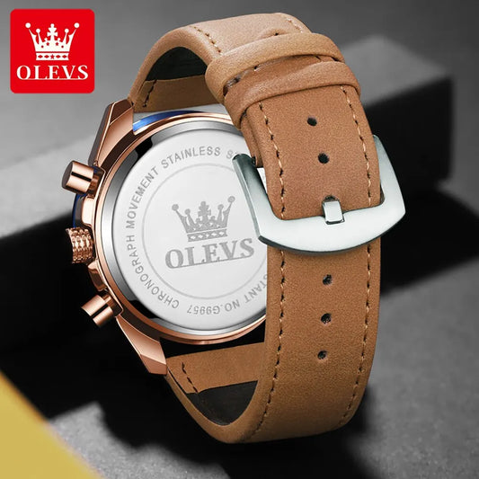 Odysseus Moonphase Watch – Brown Leather, Luminous Dial & Waterproof Design