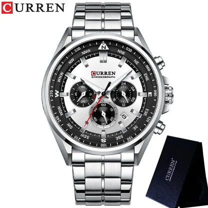 Cassius Chrono Watch – Military Sport, Waterproof & Silver Steel Design