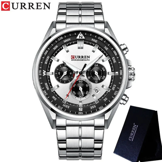 Cassius Chrono Watch – Military Sport, Waterproof & Silver Steel Design