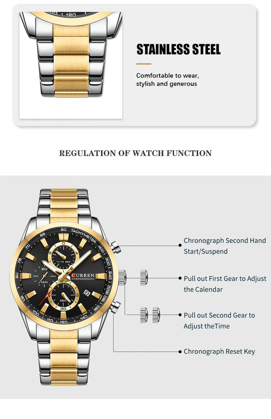 Flavius Chrono Watch – Sporty Elegance, Stainless Steel & Date Display
