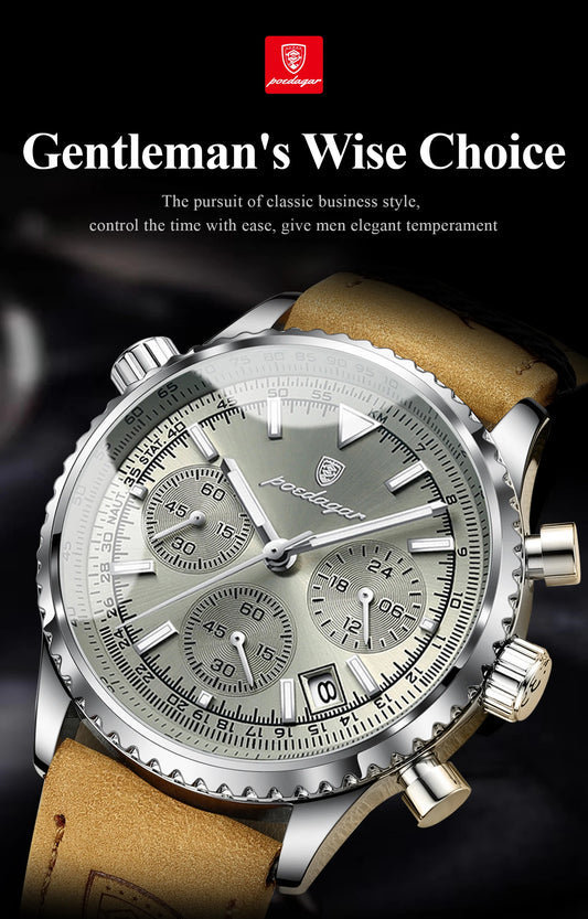Hector Chrono Watch – Fashion Quartz, Waterproof & Luminous Leather Design