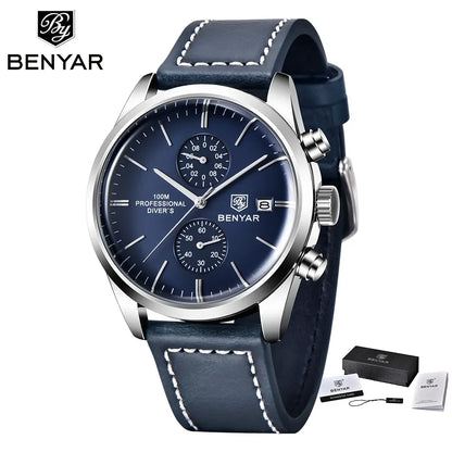 Hector Chrono Watch – 100M Waterproof, Leather Strap & Military Precision